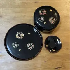 【HANAE MORI】蓋付き黒漆器椀セット 森英恵 HANAE MORI CHIKI CHIC ハナエモリ 漆器 蓋付汁物碗 5セット