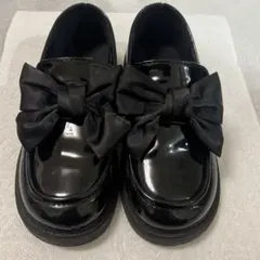 子ども用 ローファー 黒 リボン付き
