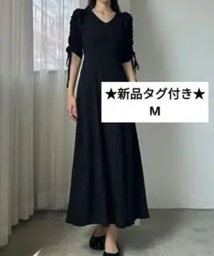 Louere　楊柳ギャザースリーブVネックワンピース