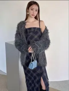 チェック柄スリットキャミソールワンピース[dk1339]