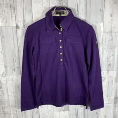 23区ゴルフウェアパープル ストライプ 長袖ポロシャツレディースMサイズ