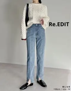 Re.EDIT センタースリットリサイクルデニムパンツLブルー