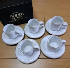たち吉(Adam&Eve)コーヒーカップ&ソーサー5客セット白地 縁は金彩