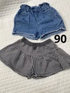 デニムと千鳥格子柄のショートパンツ2点セット