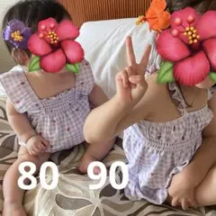 水着　姉妹　いちご　チェック　80 90 セット