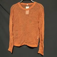 111 ユニクロ　UNIQLO メッシュクルーオレンジ 透かし編み ニット 長袖
