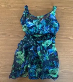 レディース　ワンピース水着　パレオ付き　透ける素材　日本製　Lサイズ