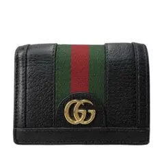 極美品 グッチ オフィディア 二つ折り財布 シェリーライン レザー ブラック