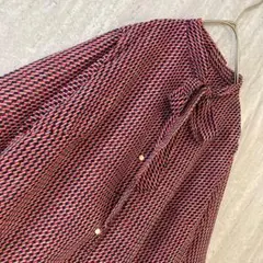ヴィンテージ ブラウス 七分袖 千鳥格子 リボンタイ 昭和レトロ ピンク ブルー