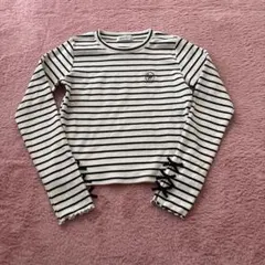 Lovetoxic 袖リボン付きボーダートップス