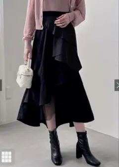 グレイル　ブラック フレアロングスカート ラッフルデザイン