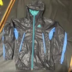 adidas 撥水　フード付きウィンドブレーカー M ブラック/ブルー