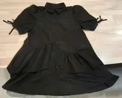 clear 裾アシメフリル袖リボン半袖シャツミニワンピース　ブラック