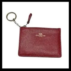 コーチ　赤　レザーコインケース IDウィンドウ付き　パスケース