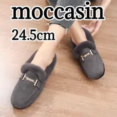【SALE】モカシン レディース ファーシューズ ローファー 冬 スエード調