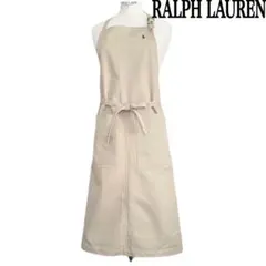 ラルフローレン エプロン ベージュ × ネイビー ポニー 刺繍 コットン チノ