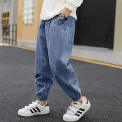 デニムパンツ 150 濃紺 キッズ服 子ども服 長ズボン ウエストゴム 男女兼用