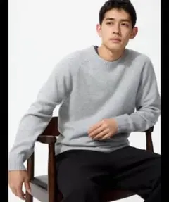 ユニクロ ラムクルーネック セーター ライトグレー M