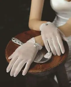ウェディンググローブ パール装飾 ホワイト