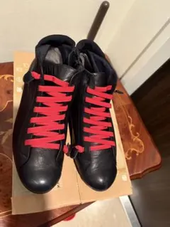 レザー ハイカットスニーカー ブラック/レッド　日本製