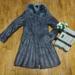 ダウンコート ブルーフォックス襟付き パープル 痩せ見え！