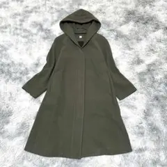 【エムケーミシェルクラン】ノーカラーロングコート カーキL 毛100%【極美品】
