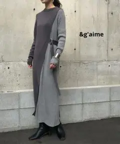 【&g'aime】リブ切替バイカラーニットワンピース