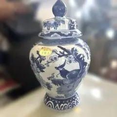 シノワズリ 蓋付き ジンジャージャー 青白 手描き 陶器 アンティークのサムネイル