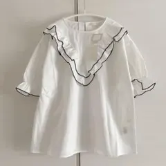 エヘカソポ ehka sopo 切替フリルブラウス オフホワイト