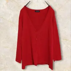 【クロスワンセルフ】赤ニットカーディガン　Vネック　レッド　無地　薄手　トレンド