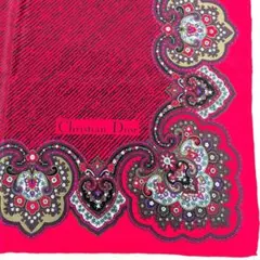 M2500569 Christian Dior ペイズリー柄 シルクスカーフ 赤