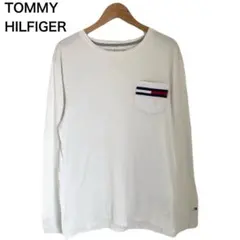 トミーヒルフィガー　長袖　ロンT　胸ポケット　Tシャツ　ホワイト　綿　ロゴ　M