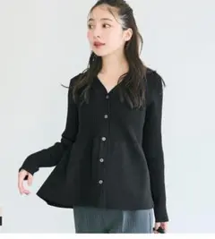 スポンディッシュニットペプラムカーディガン（ブラック）