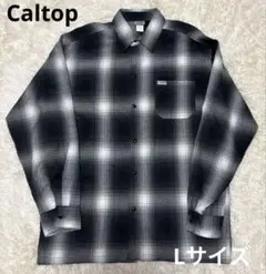 USA製 Caltop オンブレチェックシャツブラック 黒L スクエアシルエット