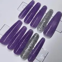 紫 パープル シルバーラメ ロングネイルチップ ギャルネイル