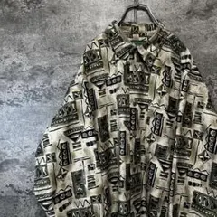 な*ん様 古着　90s ヴィンテージ 総柄シャツ　ポリシャツ　レトロ調　幾何学模