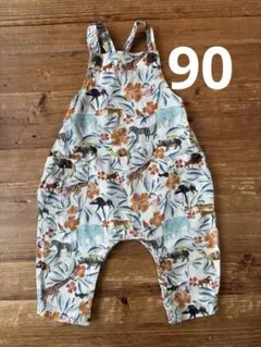 オーシャンアンドグラウンド　動物と花のプリントサロペット　90