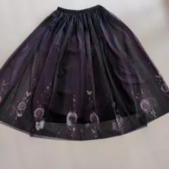 〈新品未使用♪〉Mサイズ フレアロングスカート 黒と紫のグラデーション 花柄♪