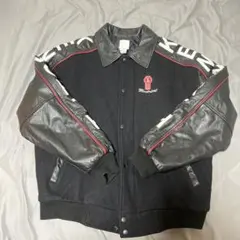 【一点物】USA ウールスタジャン　レザー切り替え　アームデザイン　黒　L