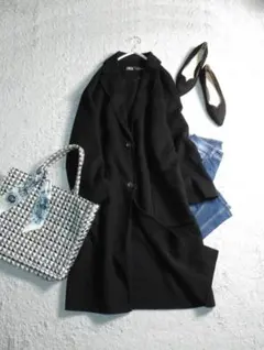 ザラ ウールブレンド ロング チェスターコート S 上品 黒 秋冬