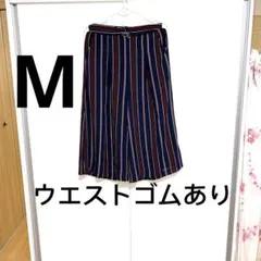 パンツ　レディース　キュロットパンツ　ワイドレッグパンツ　ネイビー系　Mサイズ