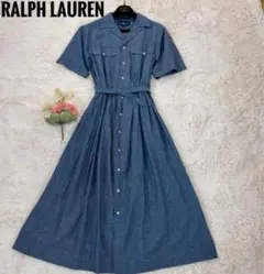 RALPH LAUREN 半袖シャツワンピース ブルー