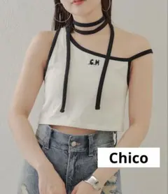 Chico チョーカー付アシメワンショル刺繍タンクトップ　セール　新品　キャミのサムネイル