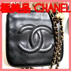 【極美品】シャネルCHANEL黒 斜めがけショルダーバッグ キャビアスキン