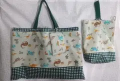 恐竜柄 入園入学グッズ3点セット (バッグ・上履き入れ・ティッシュケース)