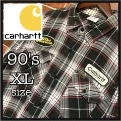 超希少★90's★carhartt★カーハート★ワッペンロゴ★ネルシャツ★XL