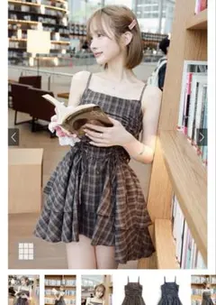 GRL チェック柄ドロストリボンミニワンピース レッド