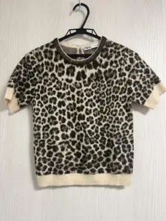 ZARA ヒョウ柄 ビジュー付き半袖ニット S
