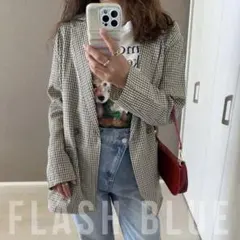 美品 しまむら FLASHBLUE チェックシャツジャケット グレージュ M