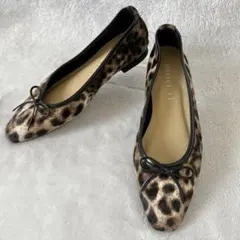 【美品】LE TALON 日本製 パンプス ぺたんこ 25cm ヒョウ柄 リボン